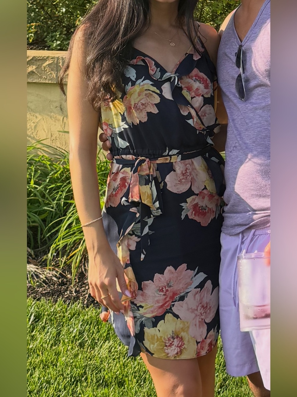 Joie Navy Floral Ruffle Mini Dress